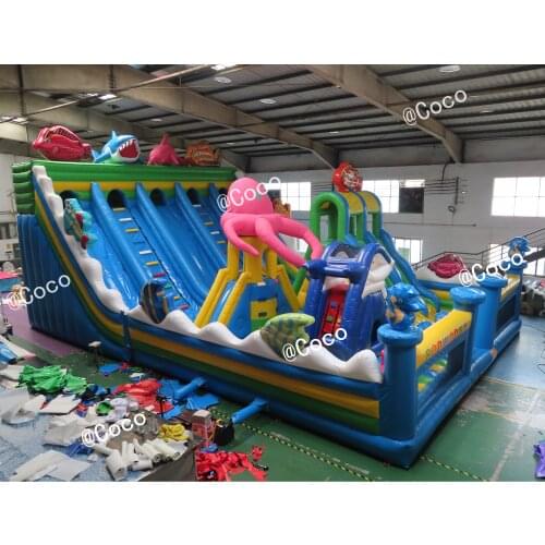 Free sea ship to port,seaworld theme trampoline bouncer park inflatable giant slide playground funcity
