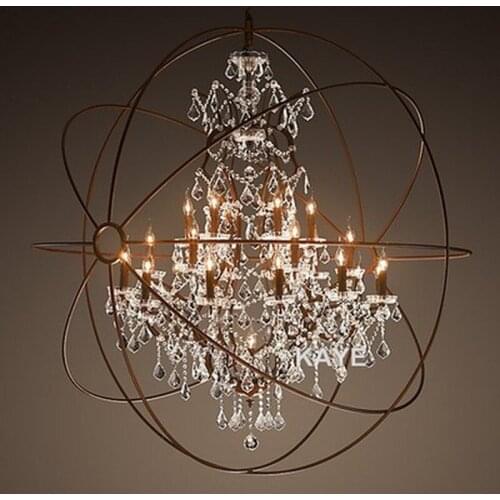 Free Shipping Vintage Orb Crystal Chandelier Lighting Black Candle Chandeliers Pendant Hanging Light for Home Hotel Decor