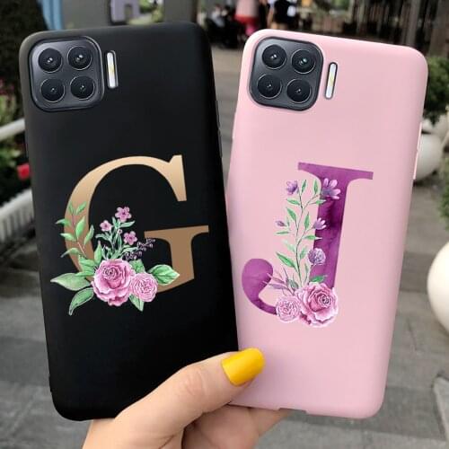 26 Custom Name Letter Monogram Black Silicone Phone Case For OPPO F17 Pro Soft Back Cover For OPPO F 17 F17 Pro Covers Pink