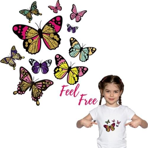 Colors Butterfly Decor Patch Hoodie Tops Hot Tear Diy Transfer Paper Heat Press Transfer Iron-On Patch Girl T-Shirt
