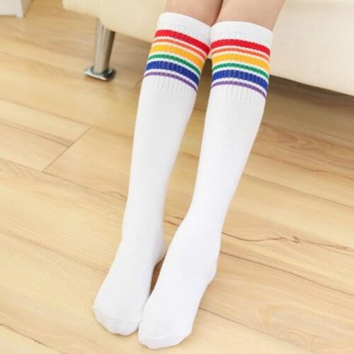 35CM 40CM 50CM Girls Knee High Colored Stripes Rainbow Socks Boy Girl Elastic Long School Kids Children Black White 3-12Years