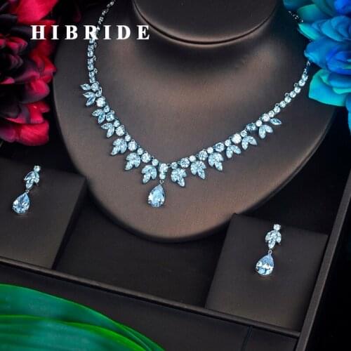 HIBRIDE Elegant Plant Shape Shinny Jewelry Sets For Women Bride Necklace Sets Wedding Jewelry Dress Accessories Wholesales N-412