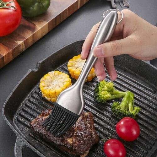 Silicone Barbecue Oil Brush Stainless Steel Heat Resistant Handle Baking Bread Jam BBQ Seasoning Brushes Kitchen Cooking Tools