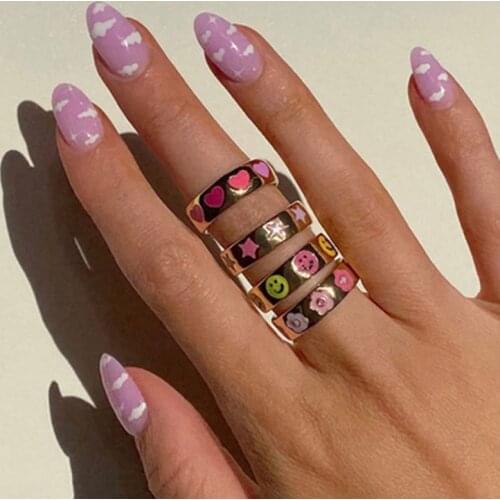 Smile Gal Ring Alien Flower Queen Rings Namel Thick Ring Size Luxury Spring Fine Lucky Jewelry Heart Clouds Rings for Women Gift
