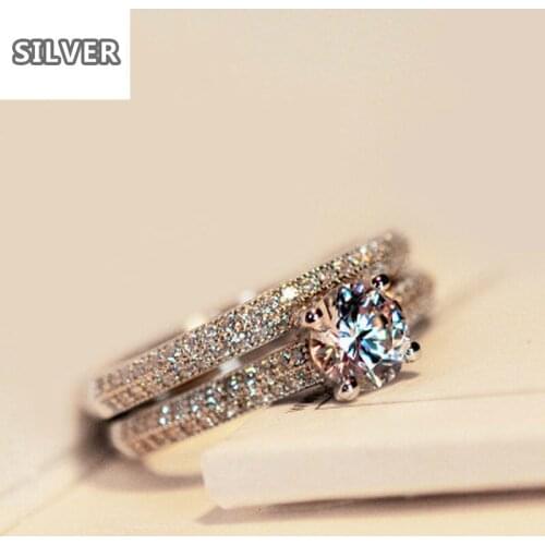 2/pcs Simulated Stone Classic Prong Stackable Ring, Round Brilliant Wedding Bridal Dress Accessaries Engaged Group And Suit Ring