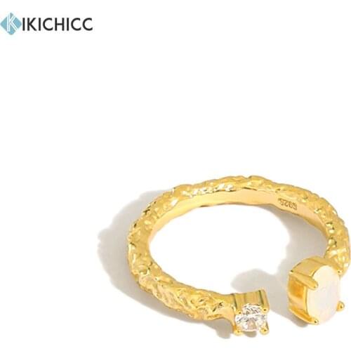 Kikichicc 100% 925 Sterling Silver Gold Opals Resizable Ring Luxury Women Fashion Crystal Women Crystal Jewelry Zircon CZ Weddin