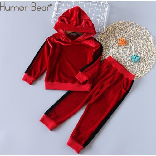 Humor Bear NEW Autumn Baby Girl Clothes Clothing Sets Stripe Velvet Long-sleeved Top+ Pants 2PCS Christmas Outfits Girls Suits