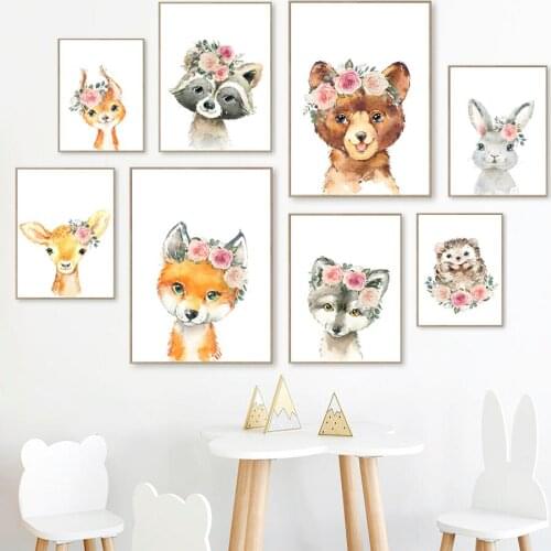 Rabbit Raccoon Hedgehog Deer Wolf Fox Nursery Wall Art Canvas Painting Nordic Posters And Prints Wall Pictures Kids Room Decor