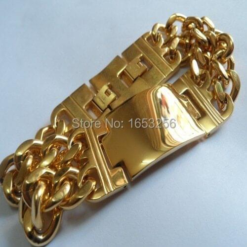 Cool Gold Stainless Steel Wide Cuban Curb Wristband Chain ID Bracelet Bangle IN Mens Jewelry 8.66'' 22mm