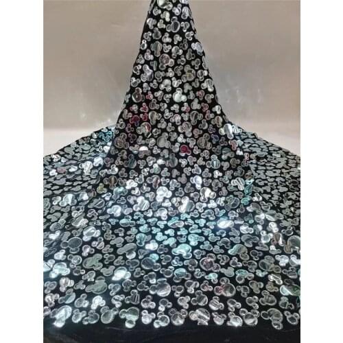 Fashion sequins lace fabric high quality african french lace fabirc 5yards velvet fabric for nigerian party dress JRB-591916