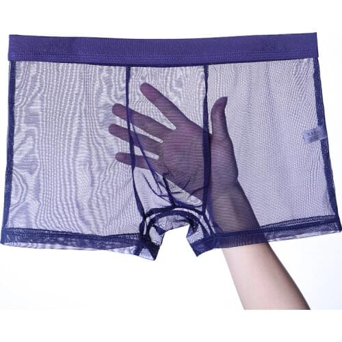 Mens underwear sexy lace ultra thin mesh full transparent air traceless ice comfortable Boxer Shorts