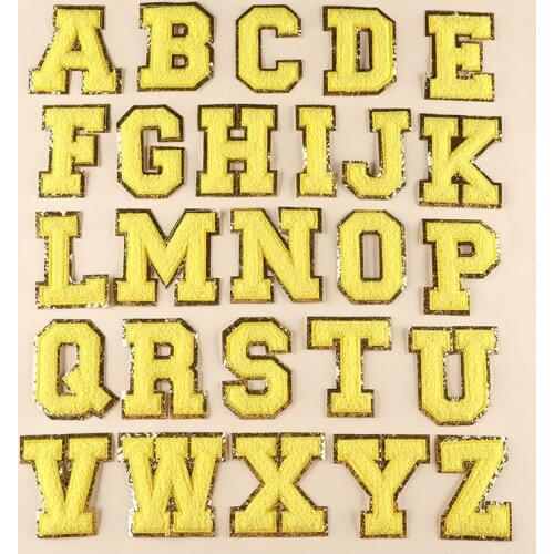 Prajna Towel Embroidery Patches Yellow Letters Iron On Patches For Kid Clothing Alphabet Patch DIY Name Badge Jeans Accessories