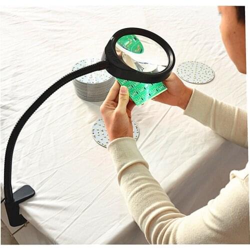 2 in 1 Lighted Magnifier Desk Lamp 5X 8X 10X Adjustable LED light Flexible Arm Hands-free Loupe Flexible Magnifying Glass Lamp