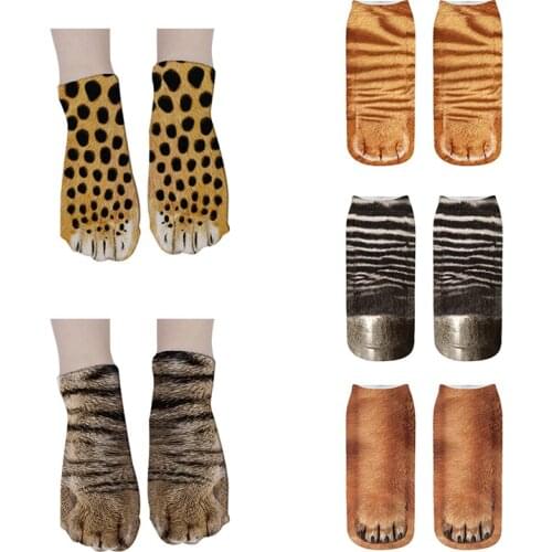 3D Leopard Tiger Animal Socks Cute Girl Kawaii Cat Dog Skin Creative Autumn Socks Sports Casual Unisex Soft Cotton Short Socks