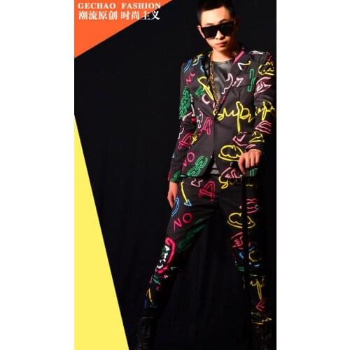 2020 New Mens Clothing Fashion Slim Gd Neon Colors Suit Set Coat Singer Stage Costumes Men Pus Size Performance Clothing Suits