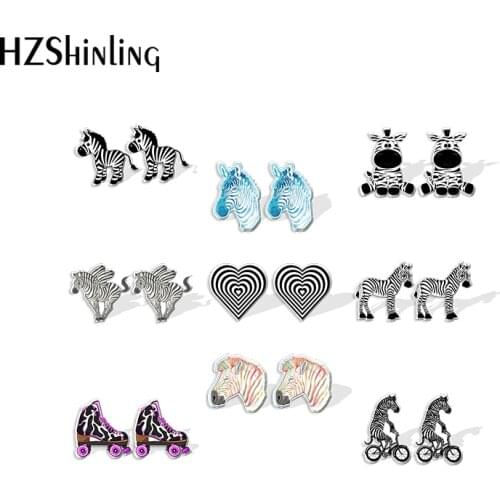 2021 New Cartoon Zebra Stud Earring Black White Stripe Acrylic Resin Earrings Epoxy Handmade Jewelry Gifts Girl