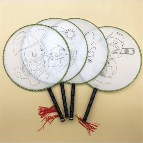 Wholesale Childrens Hand-made Palace Fan DIY Blank Painting Cartoon Fan Chinese Style Mini Craft Gift To Kids
