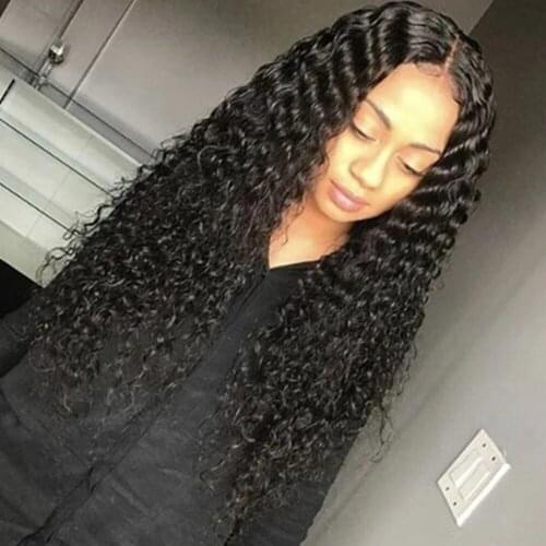 30 Inch 4x4 Lace Front Wigs Deep Wave Brazilian Natural Color Remy Human Hair T Part Lace Wig For Black Women Deep Part Curly