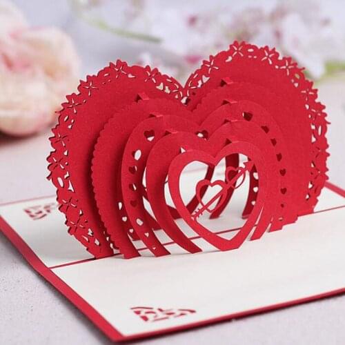Valentines Day Gift Heart 3D Pop Up Greeting Card Postcard Matching Envelope Laser Cut Handmade Birthday Post Card ZA5976