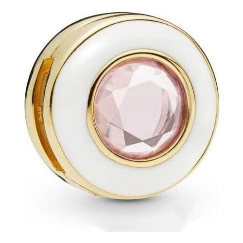 Genuine 925 Sterling Silver Charm Gold Reflexions Gleaming White Circle Clip Beads Fit Pan Bracelet & Bangle Diy Jewelry