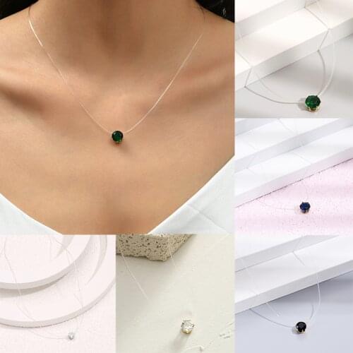 Transparent Fishline Necklace Transparent Zircon Pendant Fashion Sparkling Collar Necklace Womens Jewelry Accessories Gift
