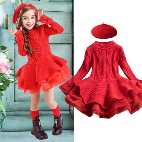 Girls Christmas Dress Autumn Winter Long Sleeve Knitted Sweater Xmas Kids Princess Costume New Year Party Children Dresses