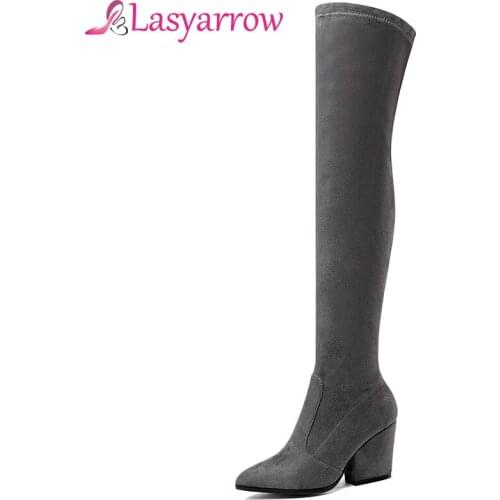 Lasyarrow Women Stretch Suede Over the Knee Boots Thigh High Boots Sexy Fashion Plus Size High Heels Shoes Woman 2018 Black Red