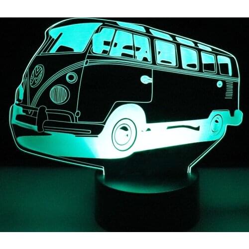 3D LED Night Light Colorful Autobus Bus Car with 7 Colors Light for Home Decoration Lamp Amazing Visualization Optical Illusion