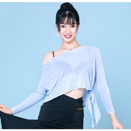 Latin Dance Tops Long Sleeve Seethrough Loose Shirts Female Adults Samba Salsa Cha Cha Tango Ladies Practice Show Wear DN4073