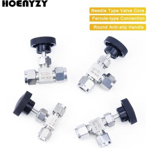 2Pcs 3/4/6/8/10/12/6.35mm Ferrule Tube 304 Stainless Steel Adjustable Flow Control Shut Off Needle Valve Right Angle/Straight