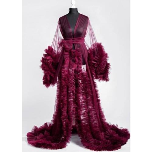 Unique Tulle Maternity Robes Women 2020 Sheer Long Maxi Photoshoot Fluffy Tiered Tulle Robe 2020 Formal Event Overlay Dress
