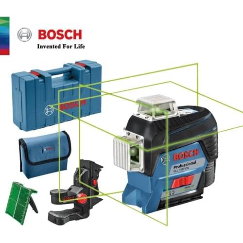 BOSCH GLL3-80CG 12 Lines 3D Green Laser Level Horizontal And Vertical Cross Lines With Auto Self-Leveling, Indoors and Outdoors