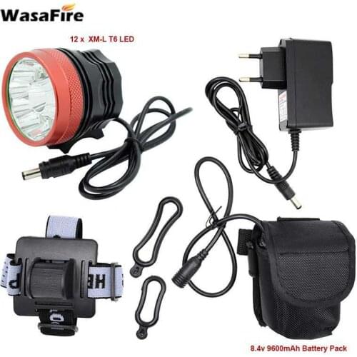 20000 Lumens Bike Headlight 12*T6 LED Bicycle Front Light Lamp Cycling Flashlight with 8.4V 9600mah 18650 Battery Pack & Charger