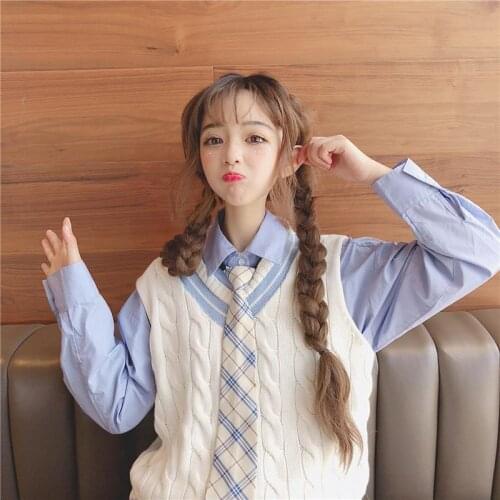 Spring Autumn Woman Sweater Vest Korean Style Sleeveless V-neck Loose Casual Sweater Pullover School Girl Uniform