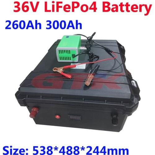 Waterproof 36V 260Ah 300Ah LiFepo4 lithium battery pack with BMS for fishing boats solar system motor EV RV 250ah+20A charger