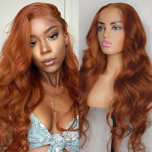 Wave Lace Front Human Hair Wigs Fror Women Ginger Orange Closure Wigs With Baby Hair Brazilian Non-Remy T Part Lace Wig 180
