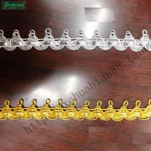 YACKALASI 10 Yds/Lot Gold Braided Band Sequined Lace Trims Cosplay Costumes Appliqued Lace Sewing Apparel Ribbon 1.7CM Wide