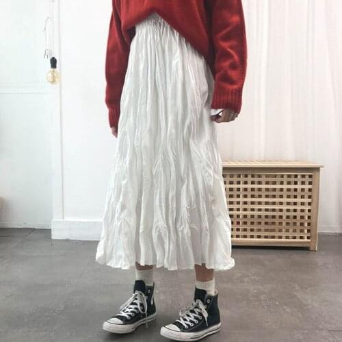 2020 New Women High Waist Pleated Skirts Autumn Polka Dots Elastic Maxi Skirt Casual Harajuku A-line long Skirts womens