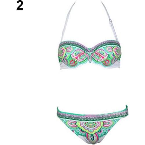 Women Summer Bohemian Swimwear Sexy Floral Print Swimsuit Bikini Bra Briefs Sets Hot Selling Clothing New Fashion Set 2021