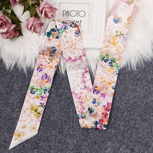 Sunflower printed Floral Skinny Scarf 2020 New Brand Silk For Women Fashion Head Scarf Long Handle Bag Scarves Wraps Wholesale