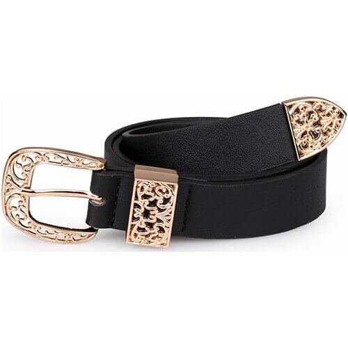 2021 PU Leather Women Belt for Women Strap Female Pin Buckle Fashion Vintage Hollow Metal Embossing Belt BL542