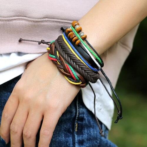 3Pcs Retro Men Faux Leather Braided Rope Beads Bracelet Bangle Wrist Jewelry Bracelet Bangle Wrist Jewelry Bracelet Bangle Wrist