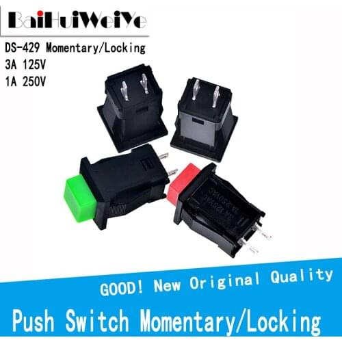 5Pcs/Lot ON-OFF Momentary Latching Square Push Locking Switch 1A 250V/3A 125V AC electric switch DS-429 DS-429A DS-429B