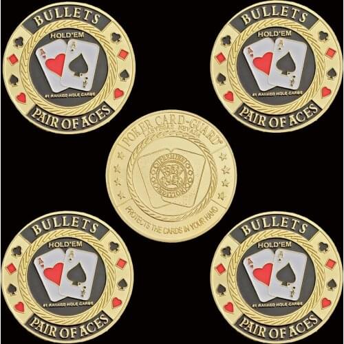 5PCS Pair Of Aces Entertaining 3D Poker Chip Colorful Casino Metal Coin W/ Coin Capsule