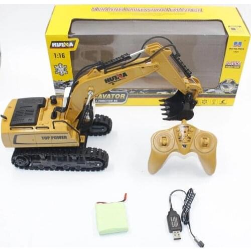 9 Channel 1:18 RC Excavator Chargable Hydraulic Electric Excavator RC Truck Model 350° Rotation In Place Rubber Track