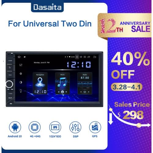 Dasaita 2 DIN Android 10.0 AutoRadio 7“ Universal Car NO DVD Player GPS Stereo Audio Head Unit Support DAB DVR OBD