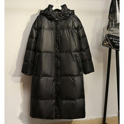 Large Winter Wear Fashionable Bright Face Down Jacket Loose Balck White Duck Down Coat Xl-5xl Plus Size Office Female Outwear