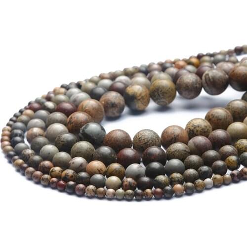 Natural Stone Beads Frosted Red Pine Grass Green Charm Round Loose Beads for Jewelry Making Needlework Bracelet DIY 4-12 MM