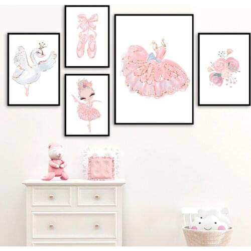 Ballerina Nursery Wall Art Canvas Painting Pictures Decoration Kids Ballet Shoes Posters Prints Baby Girls Bedroom Home Decor
