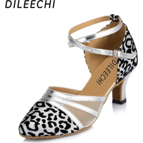 DILEECHI Latin dance shoes womens square adult dance shoes soft outsole ballroom dancing shoes